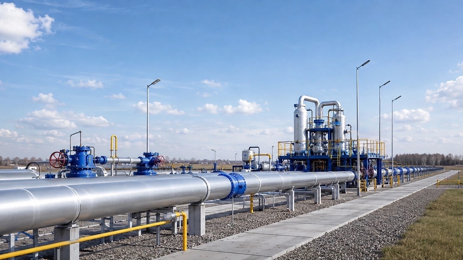 Газопровод-отвод с крановым узлом и площадкой газораспределительной станции